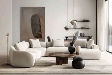 3d contemporary living room interior and modern furniture