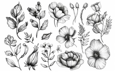 Hand drawn floral elements with sketchy style