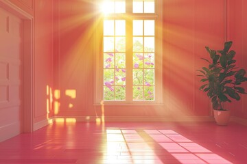 3d illustration beautiful bright room with sunlight passing through
