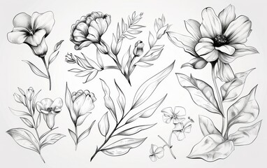 Hand drawn floral elements with sketchy style