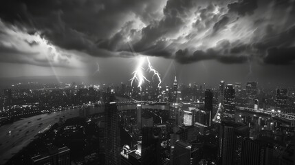 Stormy Night Over Cityscape