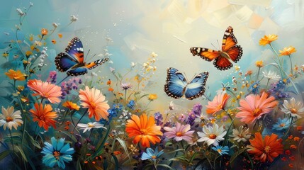 Butterflies Dancing Amidst a Vibrant Floral Wonderland