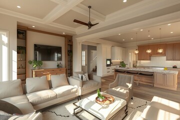 3d rendering of living room and family space