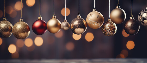 Elegant Christmas Baubles Against a Golden Bokeh Background