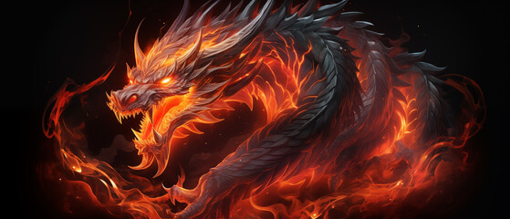 Ethereal Fire Dragon Gliding in a Fiery Sky Artwork