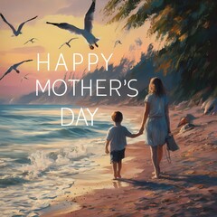 child on the beach with sunset