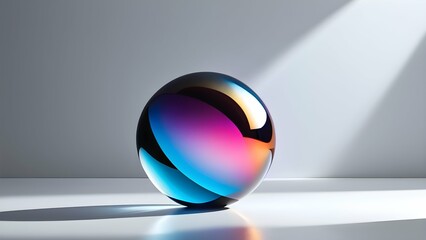 colorful glass ball sphere pink blue black, gray background. Backdrop  mock-up template.