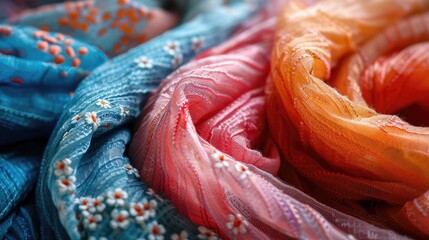 Lightweight and Colorful Scarves for Elegant Summer Evenings Outdoors - obrazy, fototapety, plakaty