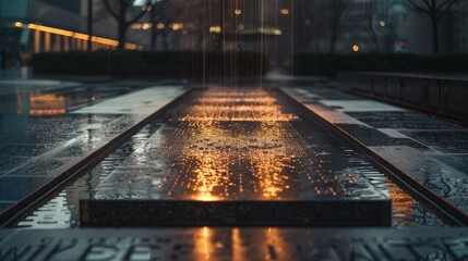 Rainy Cityscape with Glistening Lights Reflection