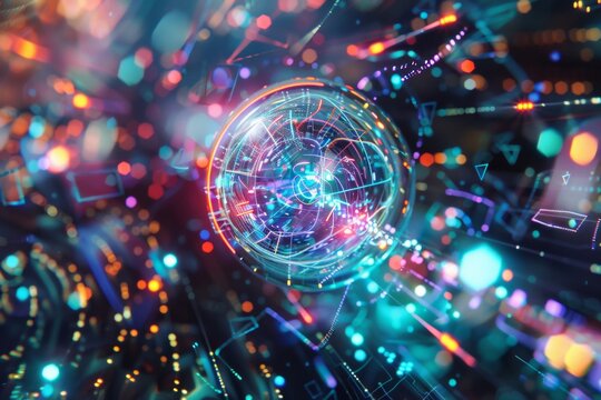 Abstract image of quantum computing It has entangled qubits and processes information in a parallel universe.