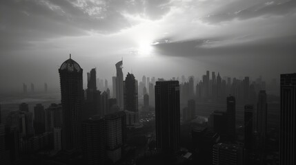 Fototapeta premium Urban Sunrise Silhouette in Monochrome