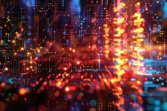Abstract image of quantum computing It has entangled qubits and processes information in a parallel universe.