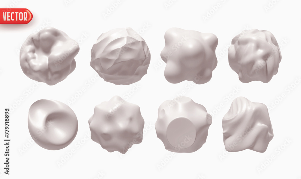 Poster set of metaball shapes of objects realistic 3d design. collection meteorites asteroids comet round b