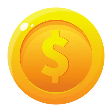 Vector golden dollar coin icon isolated on white background 