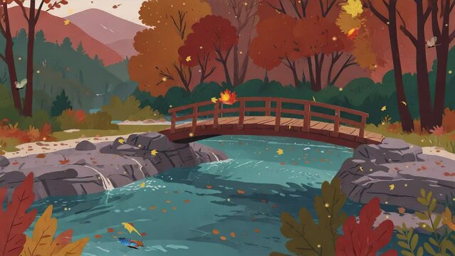 watercolor bridge landscape 4k looping video