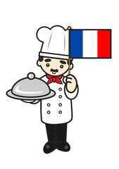 フランスの国旗を持つシェフのイラスト