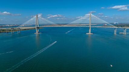 Aerial View Of The Arthur Revenel Bridge In Charleston South Carolina