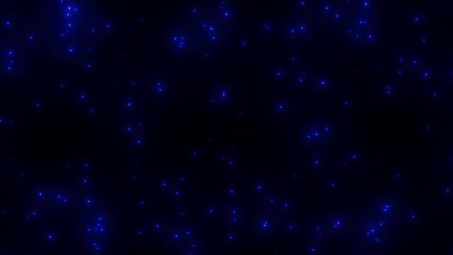 Loop flickering glow blue stars particles animation on black abstract background animation.Glow blue particles animation with blurred bokeh for winter snow,Christmas and New year background.