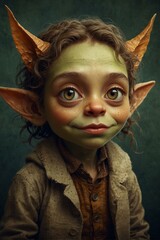 Digitally crafted portrait of a playful elf boy with exaggerated ears and a mischievous expression