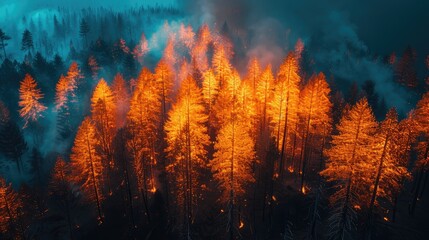 Amidst the destruction of wildfires, resilient forests emerge, emphasizing the importance of fire prevention and conservation. - obrazy, fototapety, plakaty