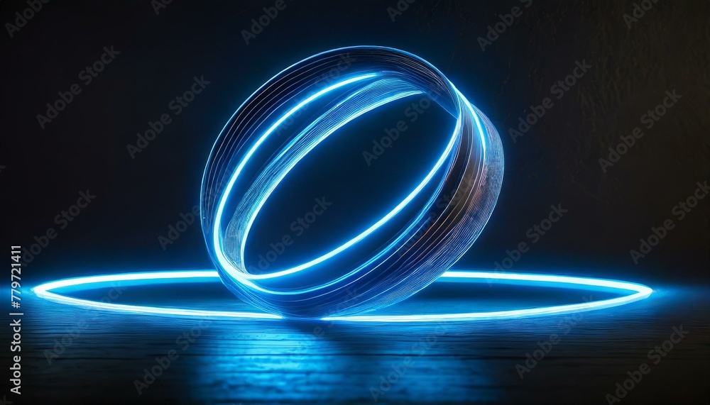 Wall mural neon symbol loop sign light background 3d line abstract infinite glow digital blue shape concept ico