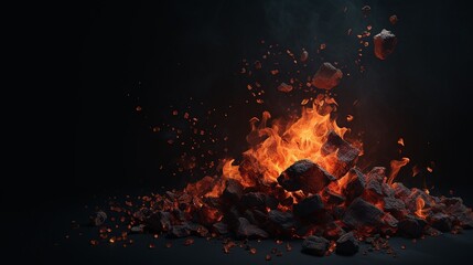 Fototapeta na wymiar A pile of rocks with a fire on top of it