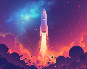 Obraz premium An abstract neon-colored pattern featuring a rocket, dreams, and logic elements, created with minimal style and emphasizing negative space.