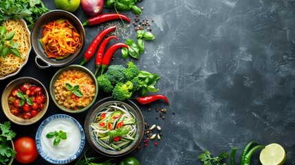 Vibrant Thai Fermented Rice Noodles with Assortment of Curries and Condiments