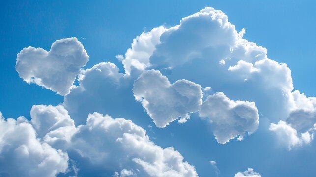 The sky is filled with clouds that look like hearts