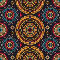 Aztec and African tribal boho native designs, seamless abstract motif with mandala embroidery for ethnic fabric wallpaper ar 52
