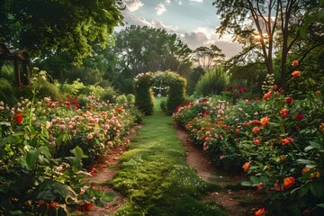 An Enchanting Rose Garden Nestled Within an English Garden Landscape Captured Through the Evocative Essence of Documentary Editorial and Magazine