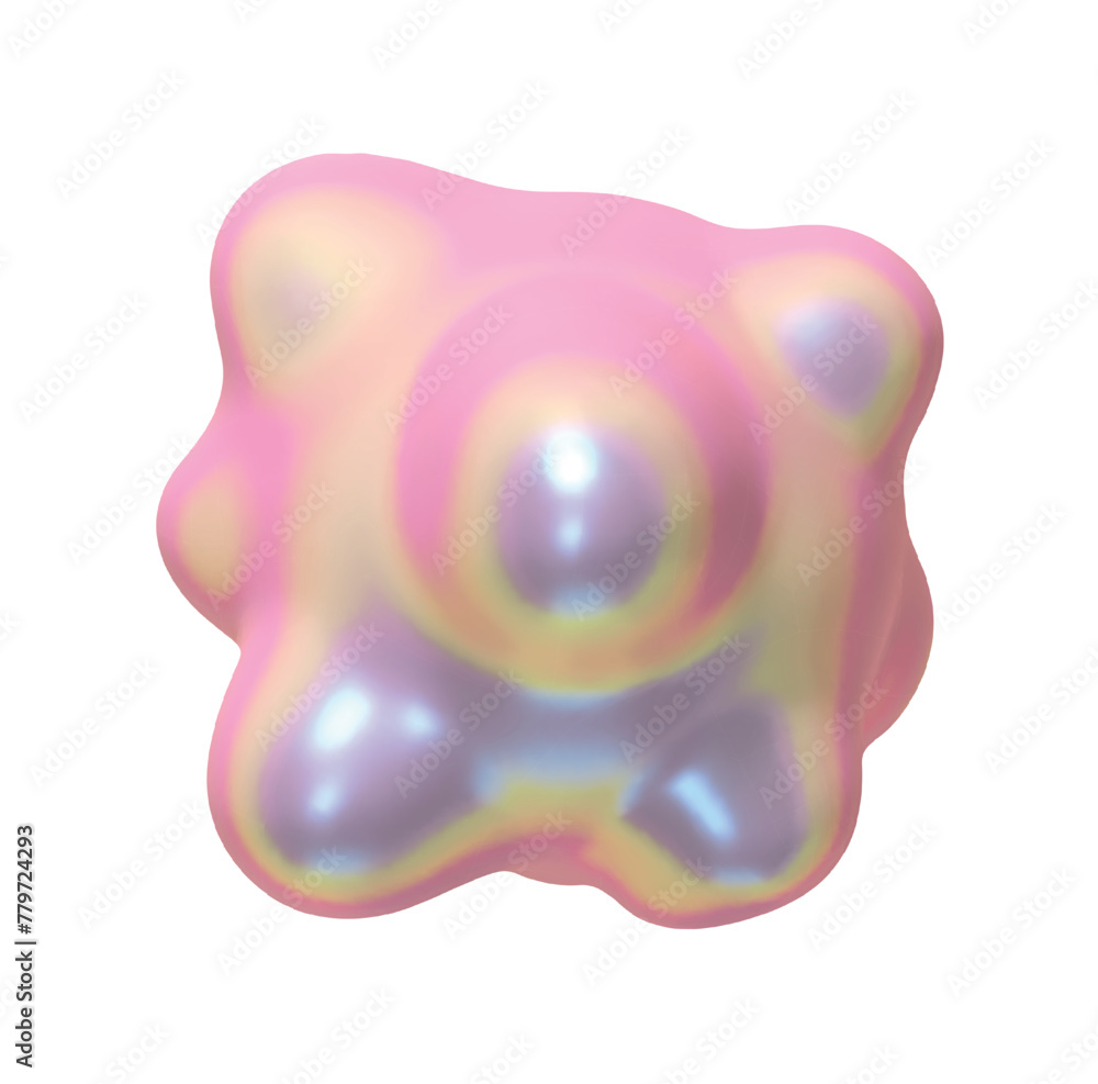 Poster metaball shapes of objects realistic 3d design iron metal hologram gradient. meteorites asteroids co