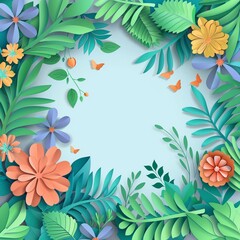 Spring awakening with paper cut flowers and leaves, vector illustrated background, perfect for fresh and floral banner layouts