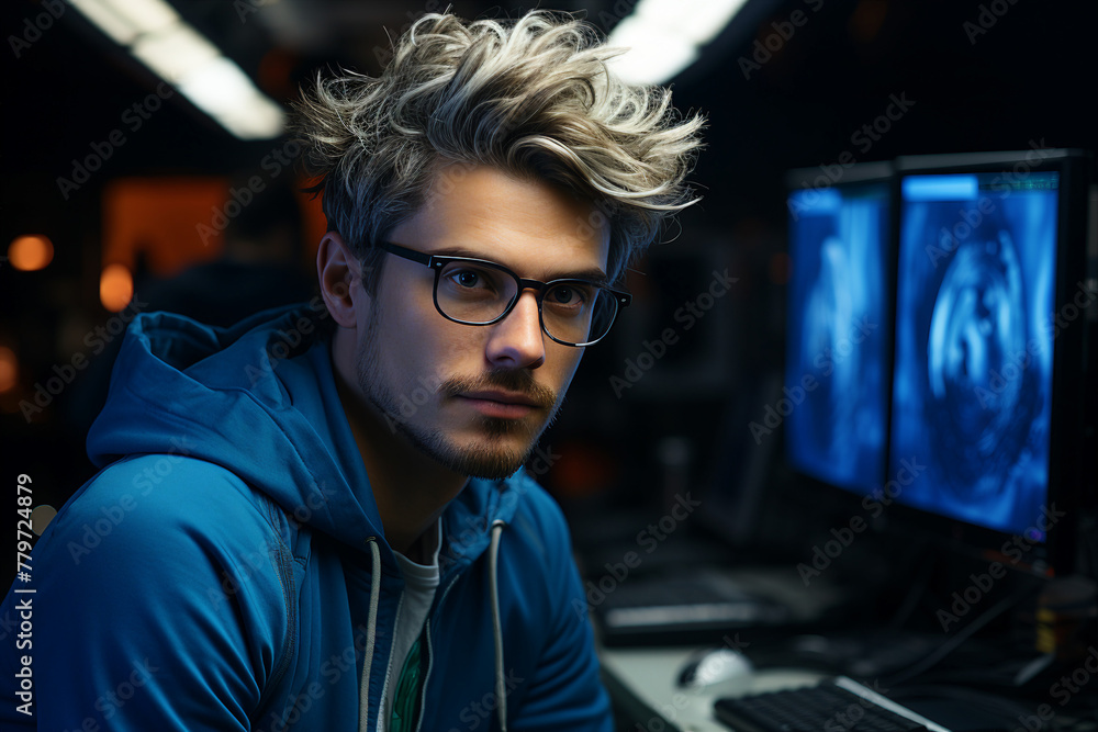 Aufkleber office it specialist worker system administrator hacker engineer picture portrait made with generati