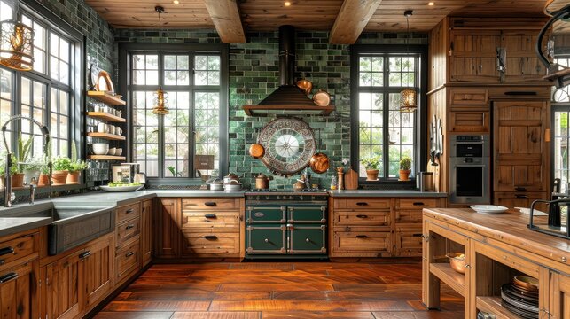 Elevate your everyday cooking experience with this stunning kitchen, featuring dark green walls that set the stage for culinary masterpieces.