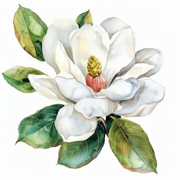 white magnolia flower watercolor painting clip art preview