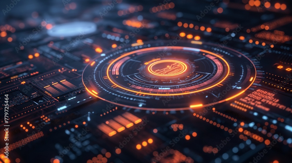 Poster advanced circuit board with glowing energy core
