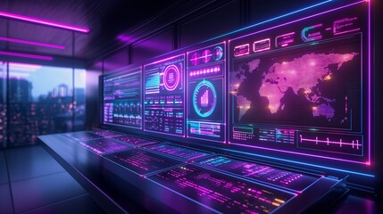 Fototapeta premium Advanced Network Operations Center with Global Monitoring