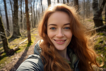 Fototapeta premium Creative Generative AI technology picture of happy people surrounded by spring blossom enjoying great day