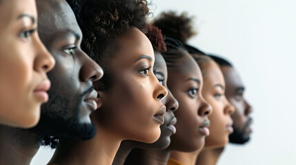 black history month concept photo with diverse african american women men standing on white...