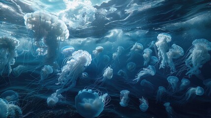 Ethereal Jellyfish Swarm Adrift in Oceanic Currents