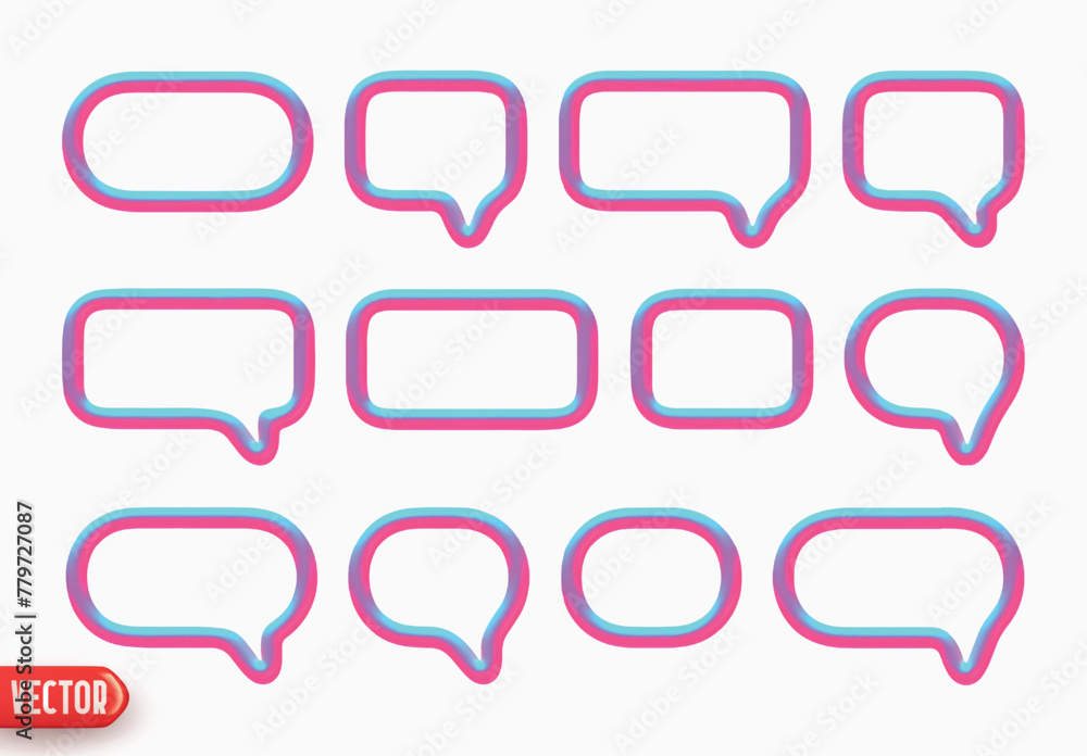 Poster speech bubbles. minimal set of chat dialog bubble line icons. realistic 3d design isolated on white 