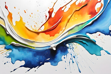 White Canvas Drenched in Colorful Paint Splashes and Water Droplets