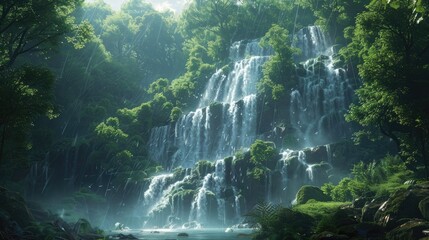 Captivating Cascading Waterfalls Surrounded by Lush Verdant Forests in a Serene Natural Paradise