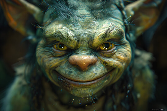 Evil smiling goblin in a fantasy story
