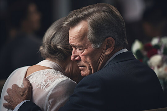 Relatives making Funeral ceremony Scene with coffin in church mourning generative AI
