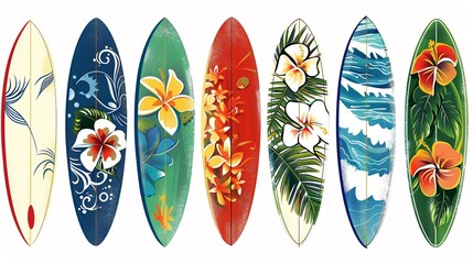 Surfboard clipart with tropical designs