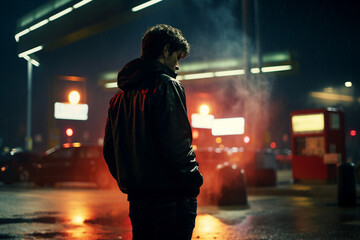 People visiting gas power station vehicle maintenance car spot stop filling gasoline Generative AI illustration