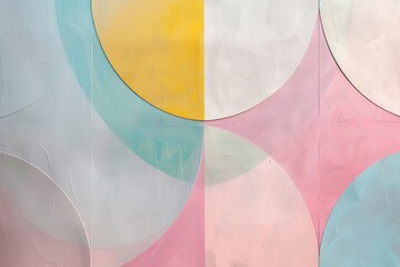 Geometric abstraction in pastel colors, blending soft pinks, blues, and yellows, creating a serene...