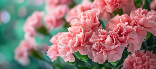 Fototapeta premium Beautiful bouquet of pink carnations on a blurred background